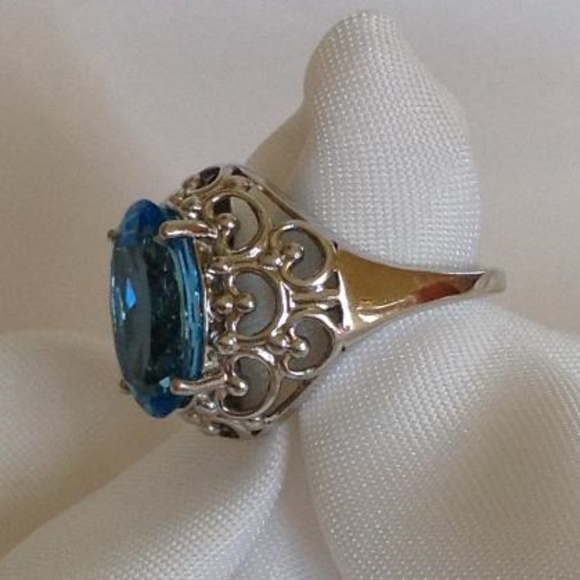 **SOLD** Swiss Blue Topaz Solitaire .925 Ring - Picture 4 of 6